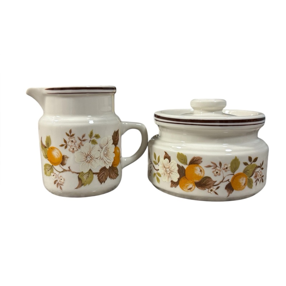 Vintage Orange  Blossom Floral Ceramic Creamer and Sugar Set